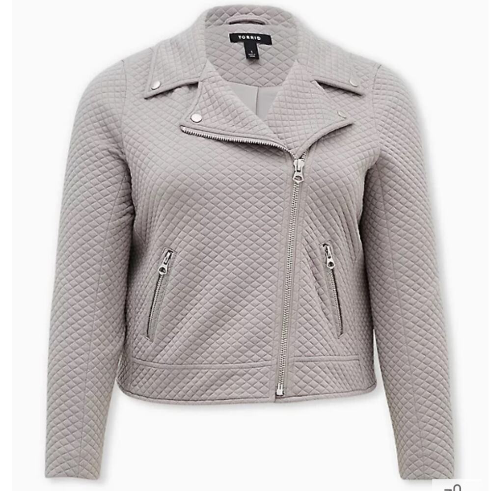 Torrid NWT Pebble Grey Quilted Knit Moto Jacket Size 6X Notched Collar Stretch